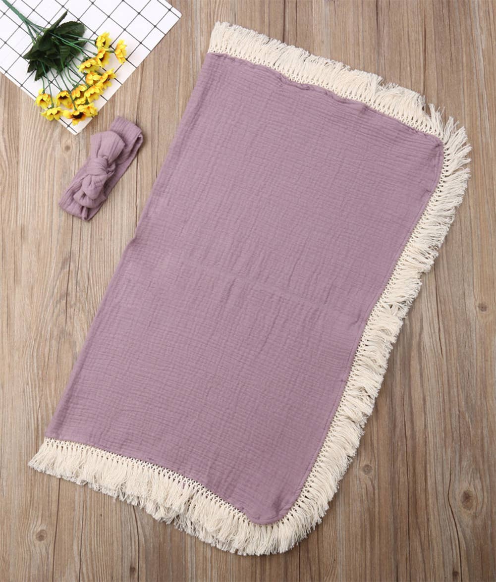 Fennco Styles - Vendita all'ingrosso Copertina avvolgente - Neonati - Coperta e cerchietto per bebè in garza di cotone con frange 5