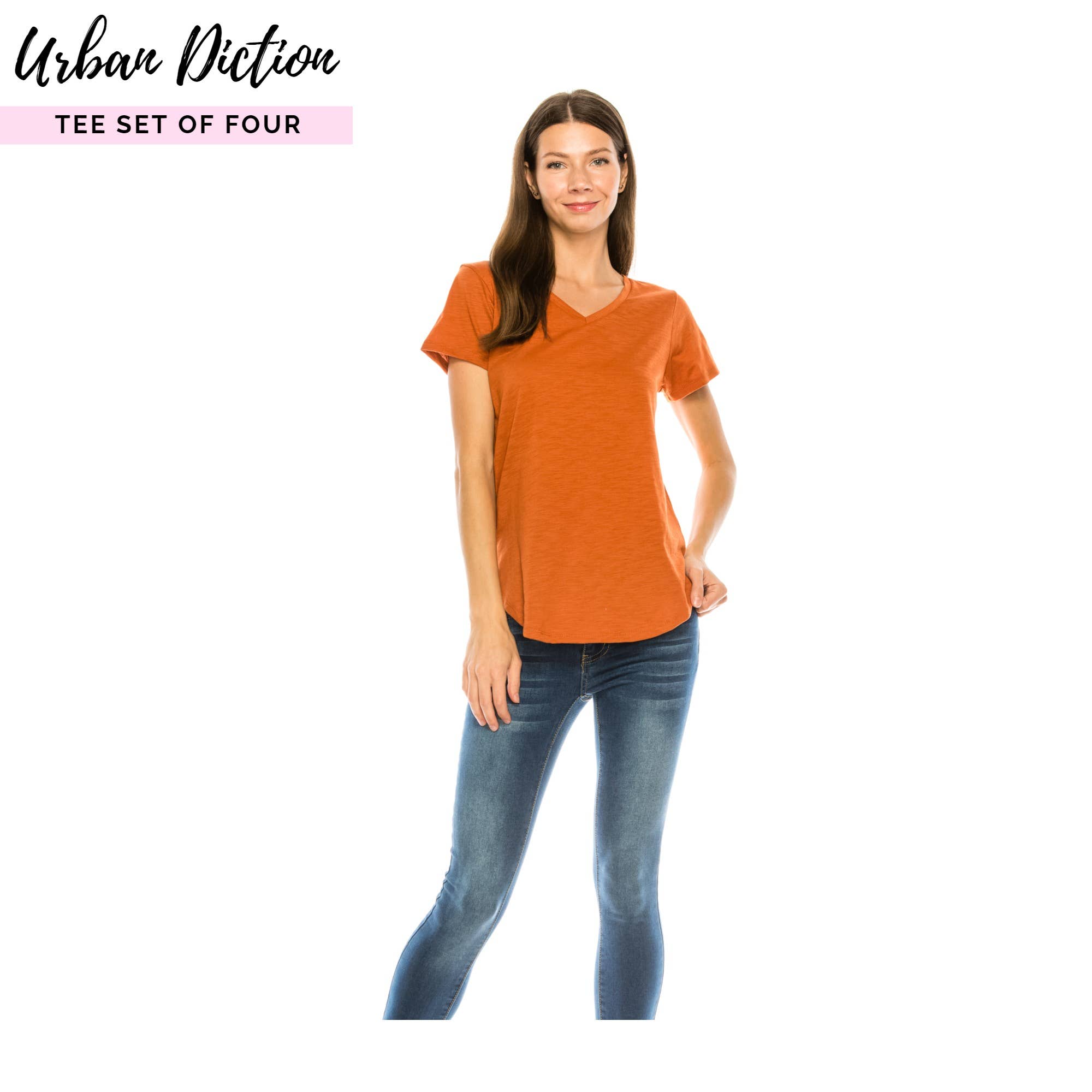 BORDEAUX, ROEST, TAUPE, BRUIN Burgundy & Rust t-shirt met ronde zoom - set van vier voor groothandel op Faire8