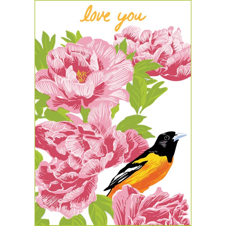 RLO-212 Baltimore Oriole & Peonies - Love You Magnet voor wholesale door Rigel Paper