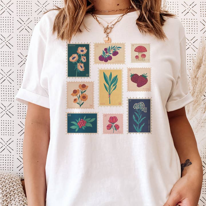 Par.tees by Party On! - Wholesale T-Shirt (Graphic) - Women's - Floral Stamp Vintage Retro Gardening Plant soft Graphic tee0