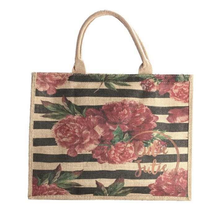 Cabas en jute Peonies Dreaming pour la vente par Cutie Jutie