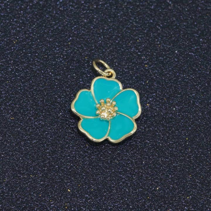 Aim Eternal - Wholesale Individual Charm/Pendant - Dainty Hibiscus Charm Tropical Flower Gold Filled Enamel Charm Hawaiian Inspired Jewelry Pendant for Necklace Bracelet Earring Component M-505 M-506 M-5075