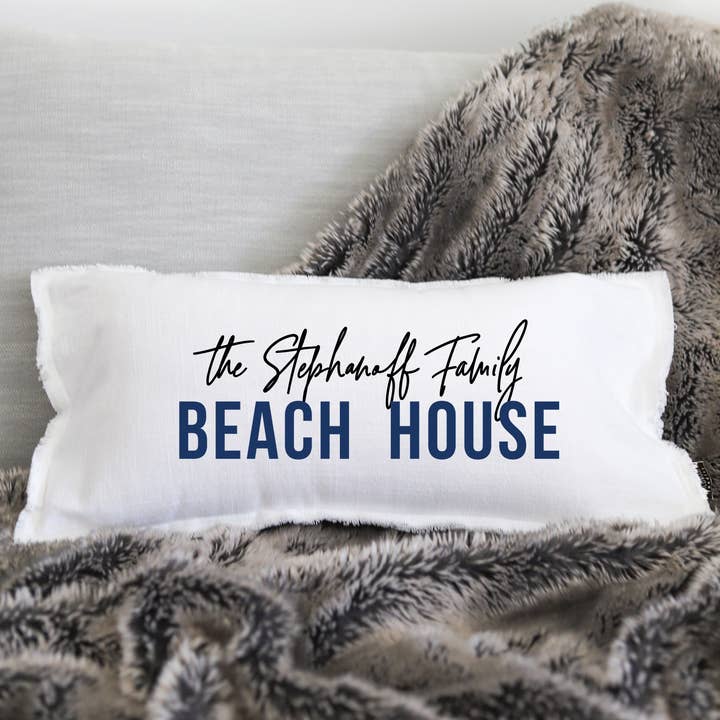 BEACH HOUSE (personalize) - LUMBAR PILLOW for wholesale by Wildwood Landing