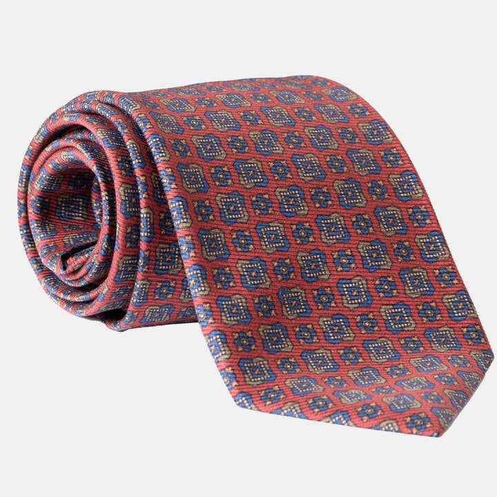 Parma - Cravate en soie imprimée - Barn Red (XL) pour la vente par Elizabetta Made in Italy USA