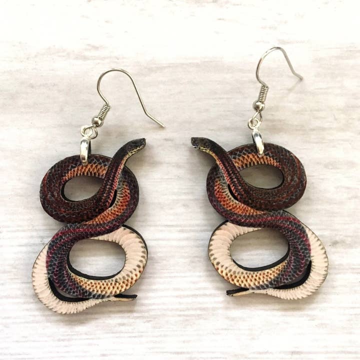 Rainbow Snake Earrings - Halloween / Witch - Laser Cut Wood for wholesale by Toad Hill Farm