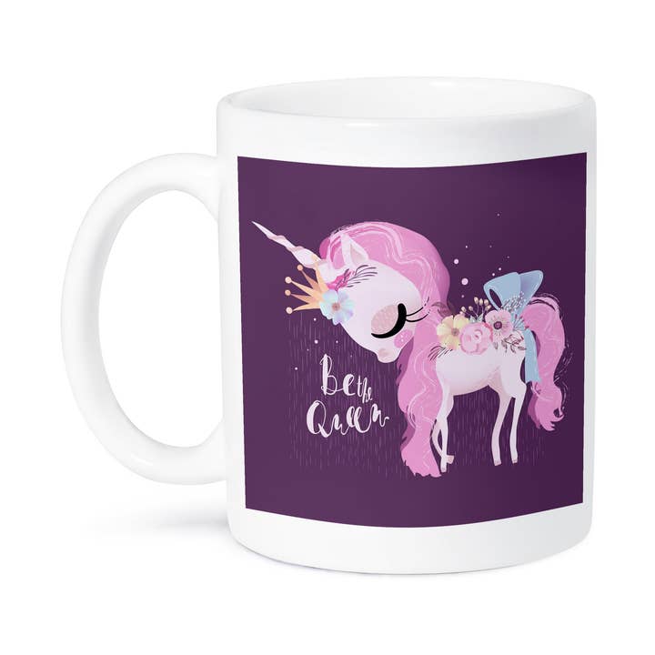 3dRose - Vente Tasse à café - 3dRose, Illustration mignonne de licorne fleur noire et typographie - Sois la reine, Tasse8