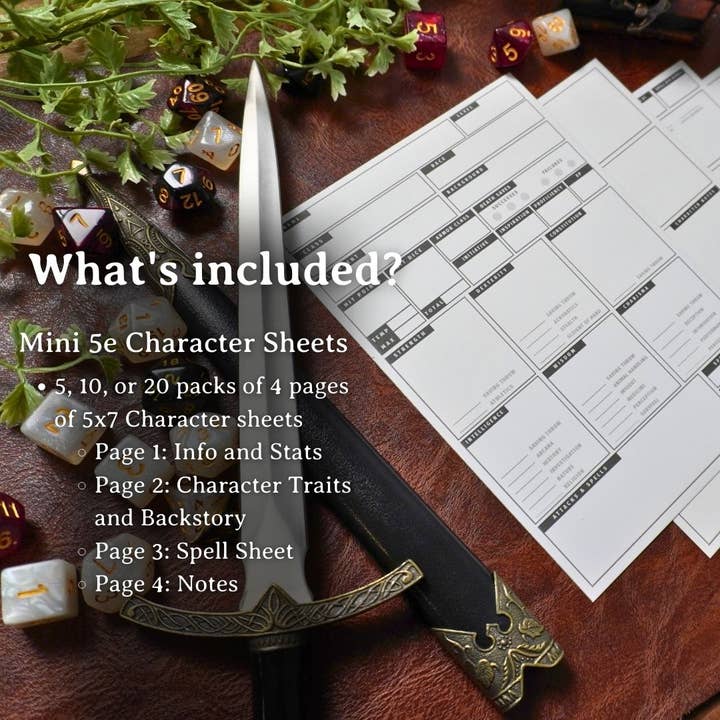 Minva Tabletop Design Co - Wholesale Card Game - Mini 5e DnD Character Sheets