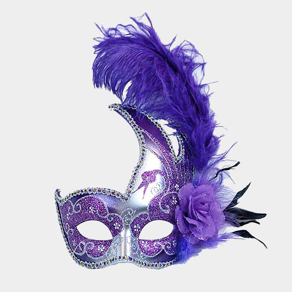 Sensibling Corp. - Wholesale Costume - Women's - Feather Rhinestone Accent Venetian Masquerade Party Mask1