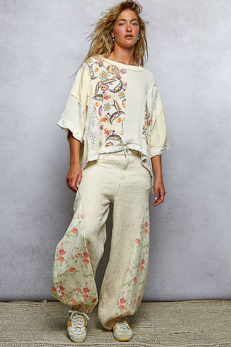 Pol Clothing - Wholesale Blouse - Women's - Round Neck Double Gauze Floral Woven Top19