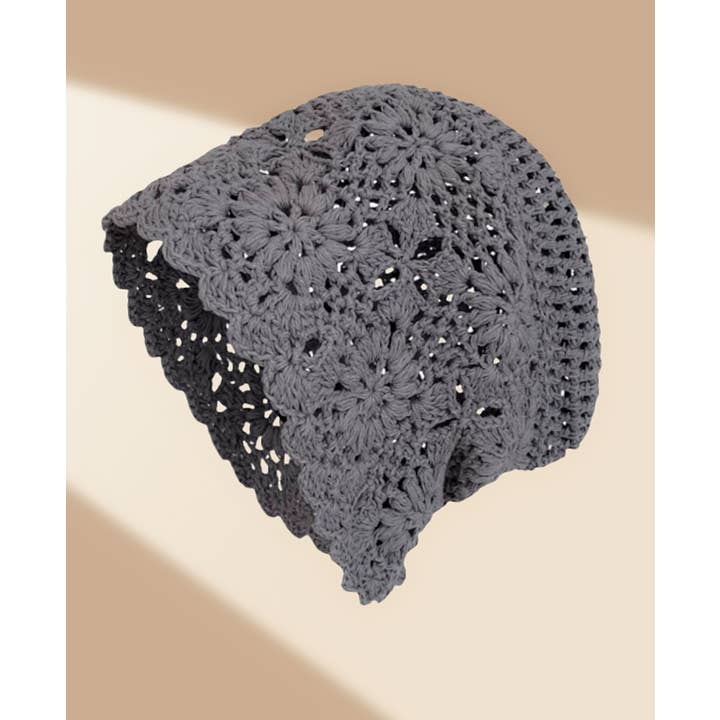 JC Sunny Fashion – Großhandel Beanie – Damen – Handgehäkelte Slouchy-Mütze im Vintage-Look mit Blumenmuster