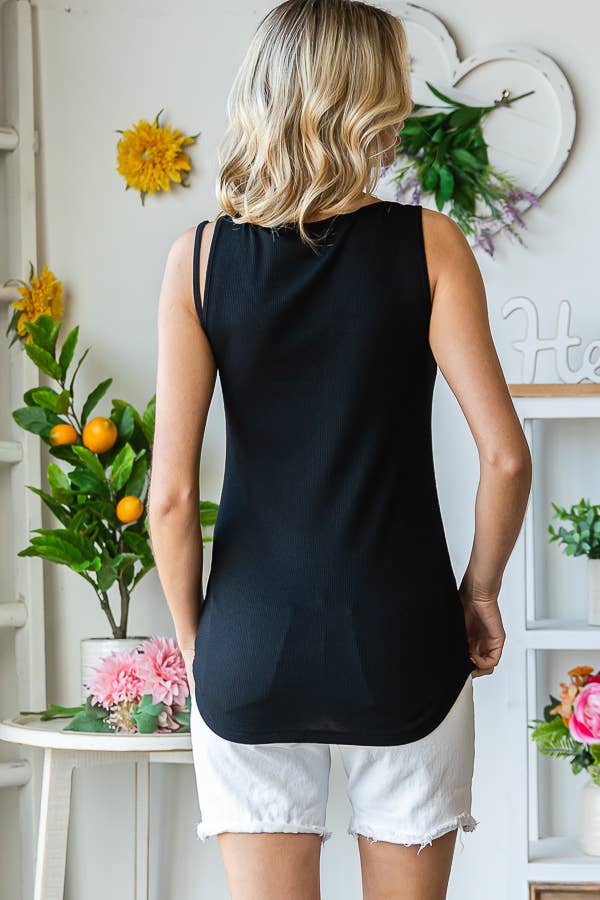 7th Ray - Venta al por mayor Camiseta sin mangas - Mujer - Camiseta sin mangas con detalle de recorte casual para mujer T513018