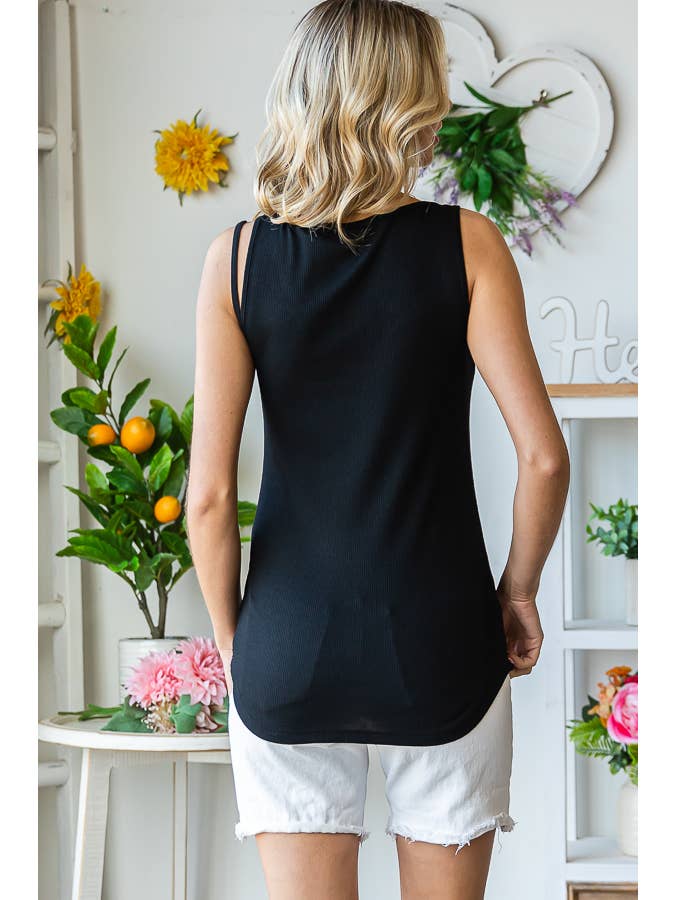 7th Ray - Venta al por mayor Camiseta sin mangas - Mujer - Camiseta sin mangas con detalle de recorte casual para mujer T513018