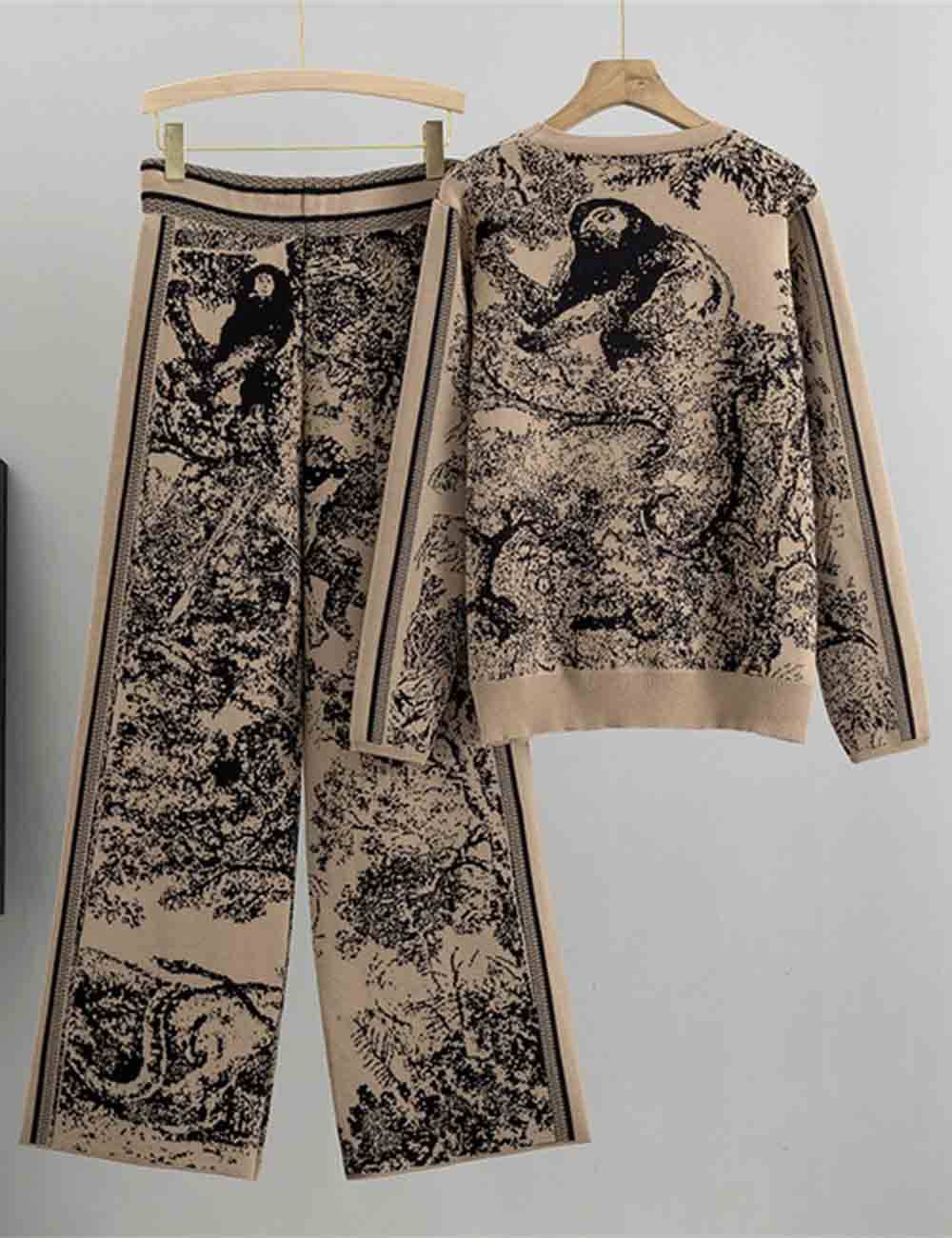 Sweetkama - Wholesale Lounge Set - Women's - Ladies Color Block Tiger Pattern Knit Sweater & Pants 2PCS Set5