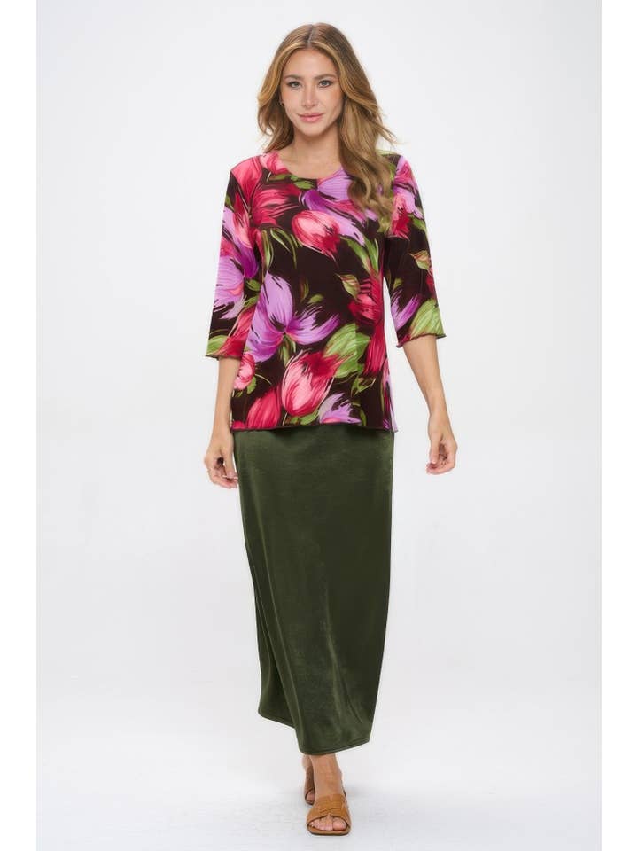 CC Wholesale Clothing - Wholesale Blouse - Women's - Plus Size Round Neckline Quarter Sleeve Top