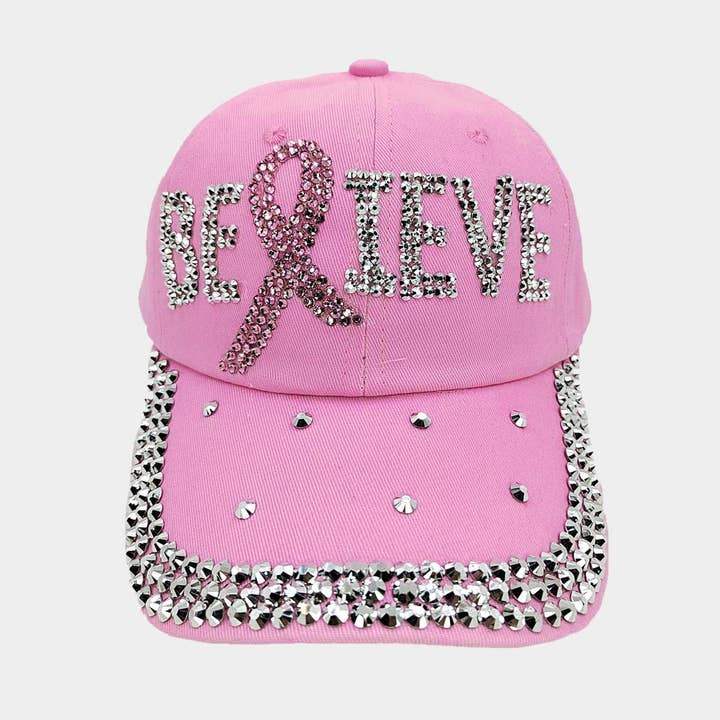 Sensibling Corp. - Vendita all'ingrosso Cappellino da baseball - Donna - Cappellino da baseball con messaggio "Believe" e nastro rosa Bling