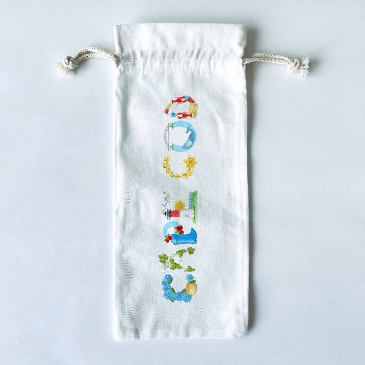 Cape Cod Typography Wine/Liquor Bottle Gift Bag for wholesale by Dishique