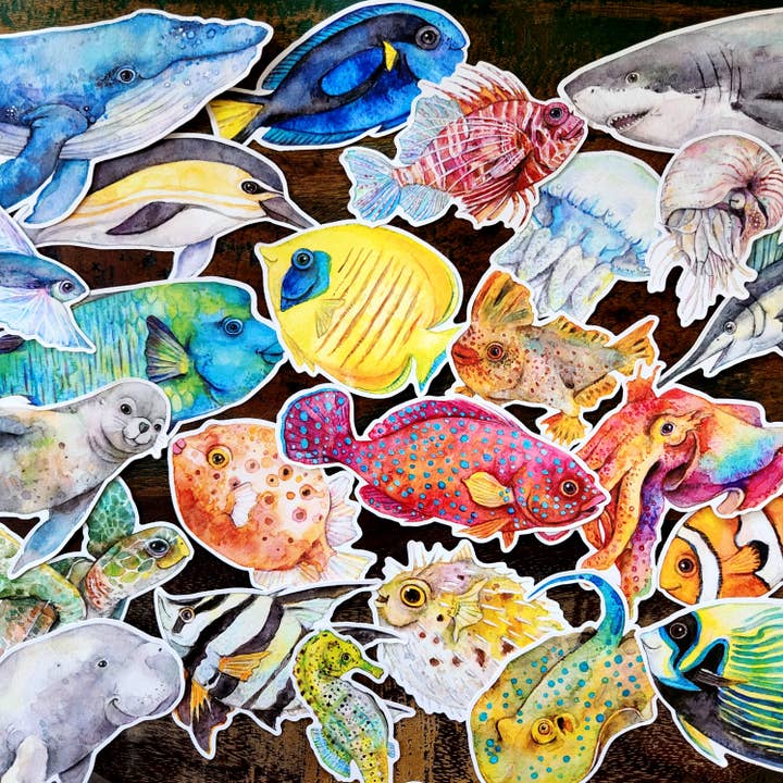 Stor australsk marine liv vinyl klistermærke for engroshandel hos Watercolour By Cat