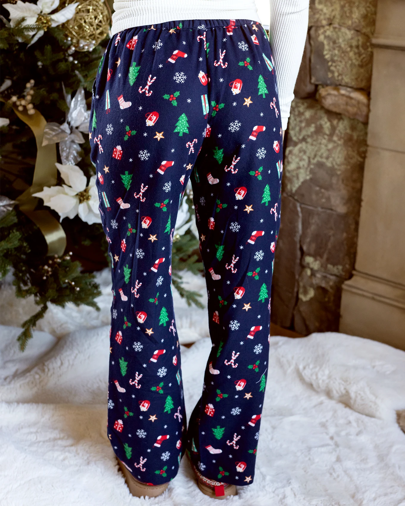 Flannel Christmas Pajama Pants in Navy for wholesale on Faire5