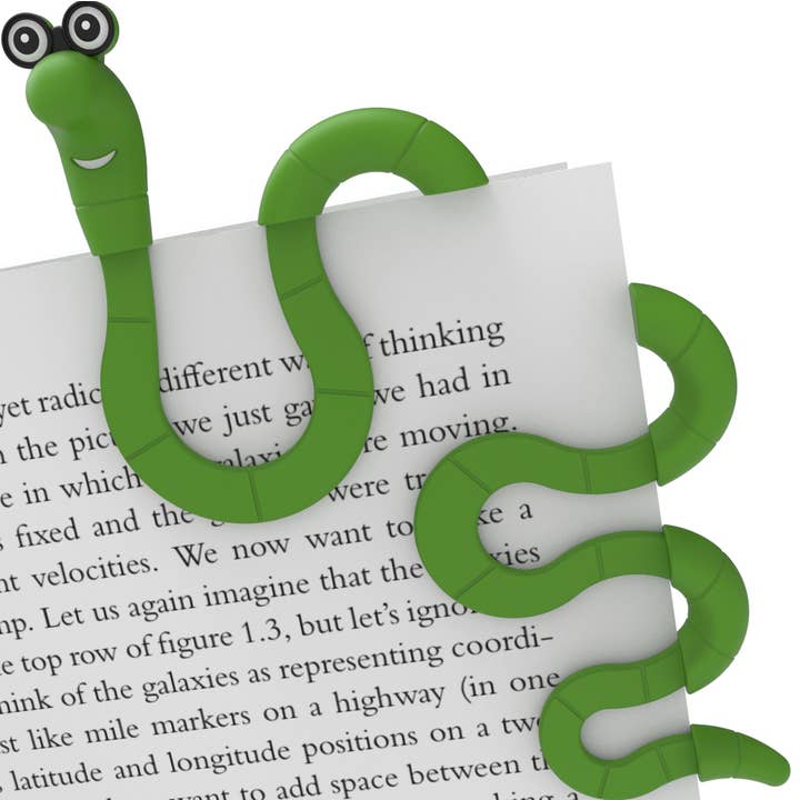 Marque-page Wally Bookworm - Vert. Marque-page amusant à clipser pour la vente par Artori Design LLC