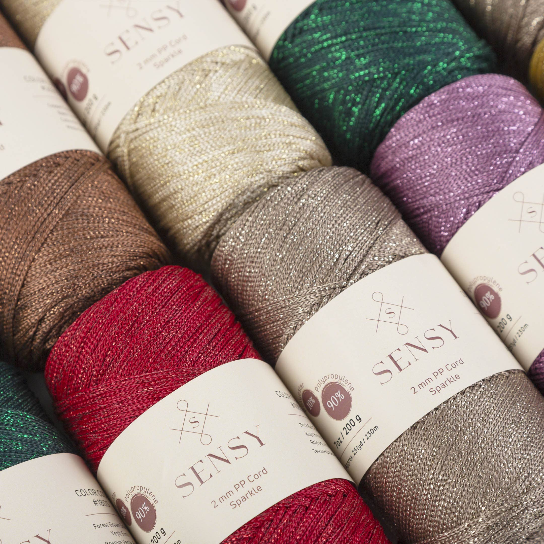 Sensy - Wholesale Yarn - Sensy Premium 2mm Sparkle - 251 yards 90% Polypropylene / 10% Polyester Macrame Cord24