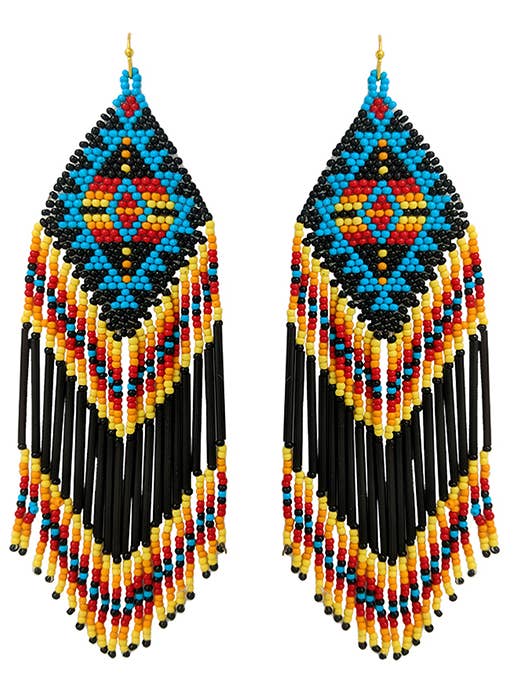 ( HX1072 ) HANDMADE SEEDBEAD TASSEL AZTEC EARRING for wholesale by Jewelry Max