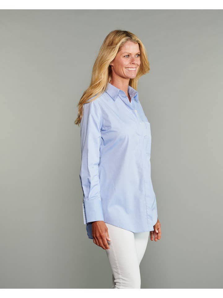 Claridge + King - Wholesale Button Down Shirt - Women's - The Modified Boyfriend Shirt in Light Blue Oxford