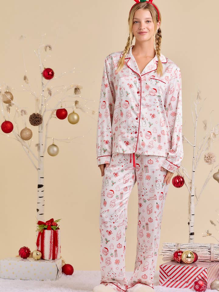 Holiday Satin Pajama Set – Ready to Ship Giftable Sleepwear for wholesale by Main Strip