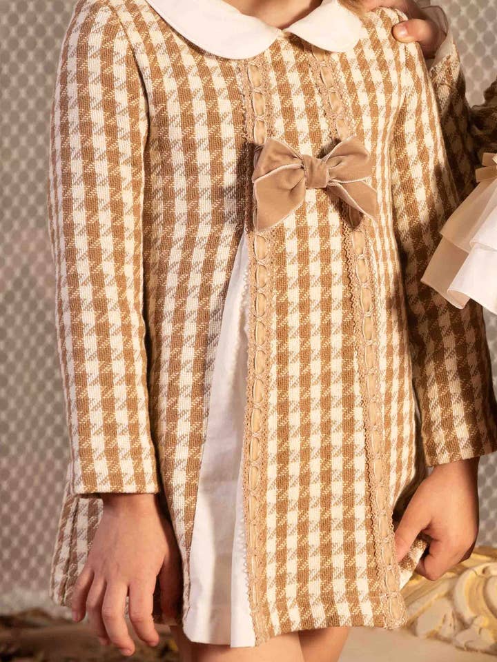 Vestido para menina em estampa pied de poule por atacado de BABINE-ROINSAL