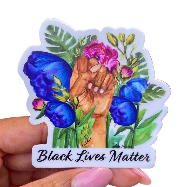 Joelle Hanton Art - Wholesale Sticker - Vinyl Sticker- Black Lives Matter Floral Watercolor Design0