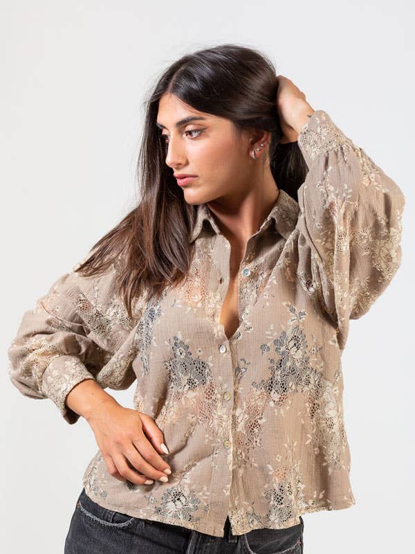 OPIFICIO DEI SOGNI by David Home srl - Wholesale Button Down Shirt - Women's - CHAMPAGNE — Lace shirt0