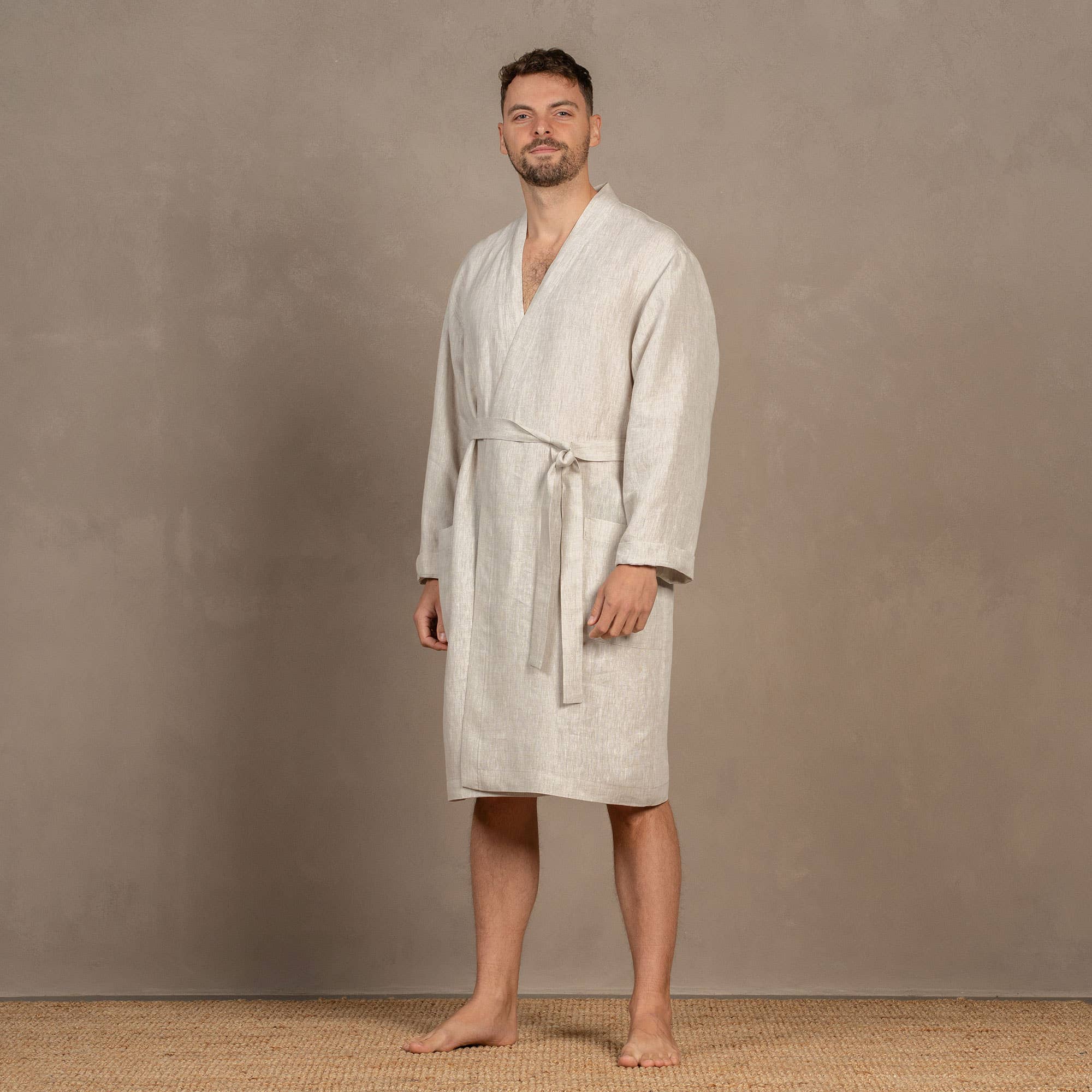 menique – wholesale Robe – Men's – 100% Linen Bath Robe for Men - Long Bath Robe5