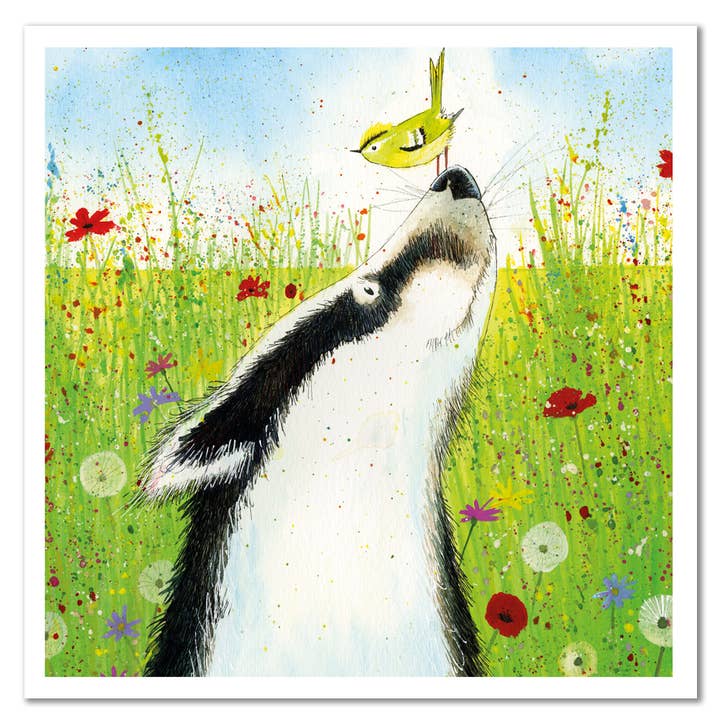 Badger & Goldcrest Greetings Card for wholesale by Emma Ball Ltd