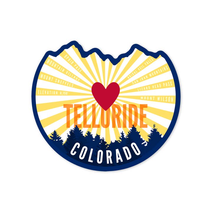 Lantern Press - Wholesale Sticker - STICKERS Telluride, Colorado, Heart & Mountains9