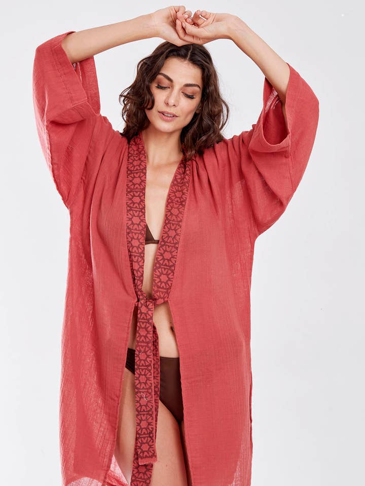 Marsala red muslin cover-up for wholesale by NAR BLU