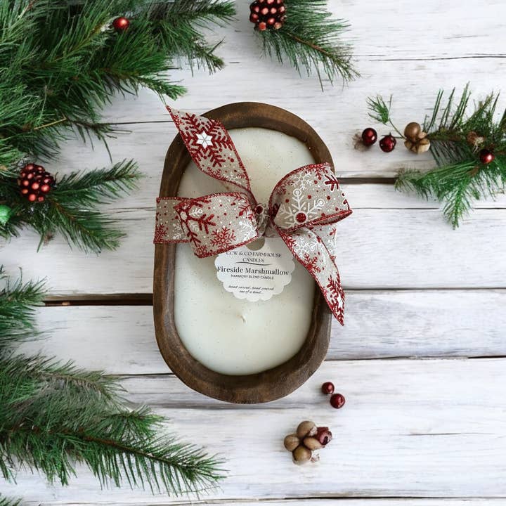 Hand Carved Dough Bowl Candle~16oz~Fireside Marshmallow for wholesale by CCW & Co farmhouse candles