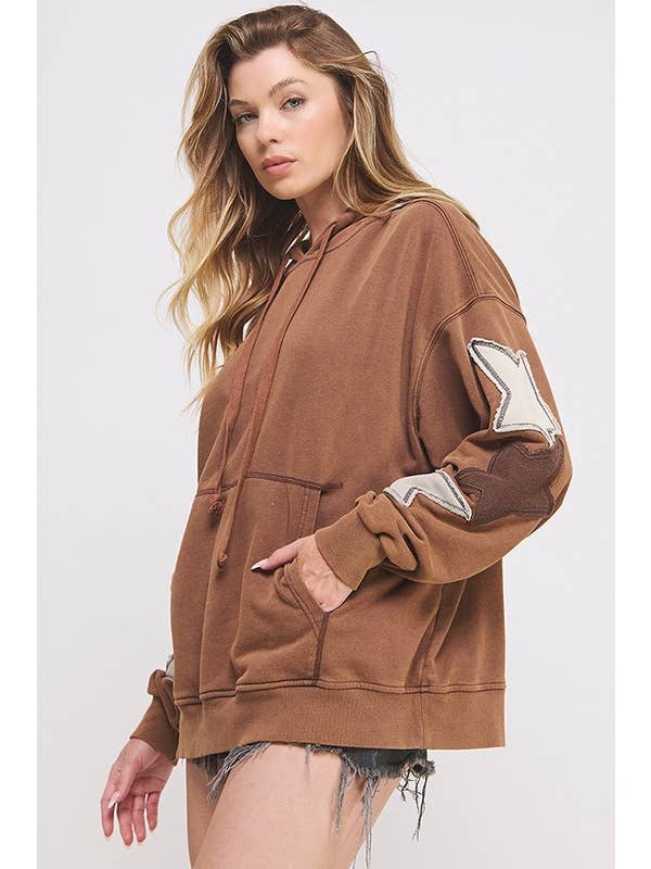 JADE BY JANE - Wholesale Hoodie - Women's - MINERAL WASHED LONG SLEEVE STAR PATCHED HOODIE5