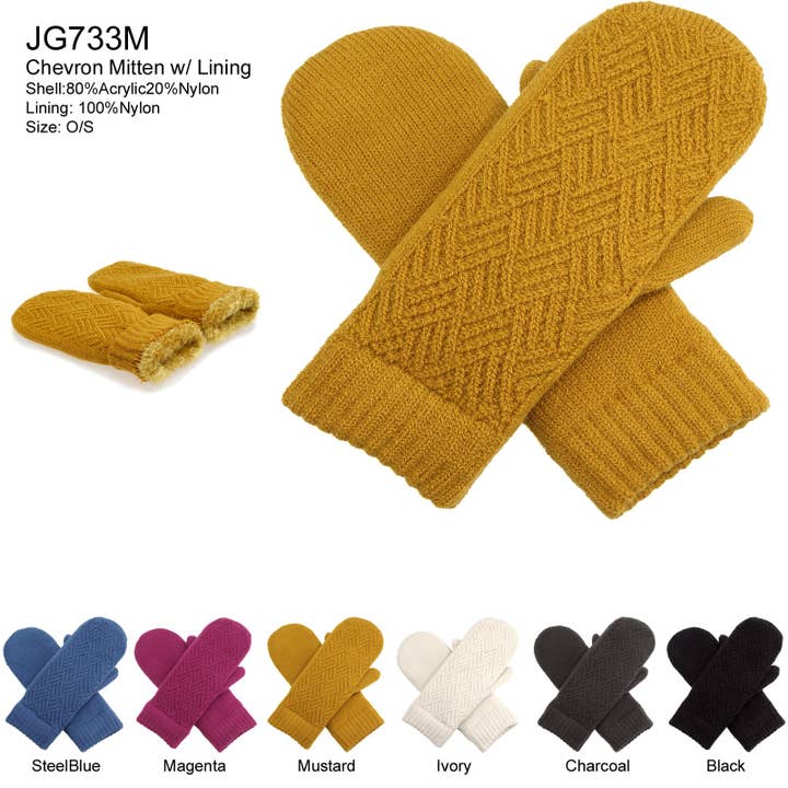JG733M - One Dozen Toasty Warm Chevron Mittens Gloves for wholesale by Jasper Trading LLC