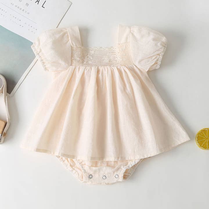 Bebisflicka enfärgad klänning med fyrkantig krage och korta ärmar bodysuit för wholesale av MyKids-USA®