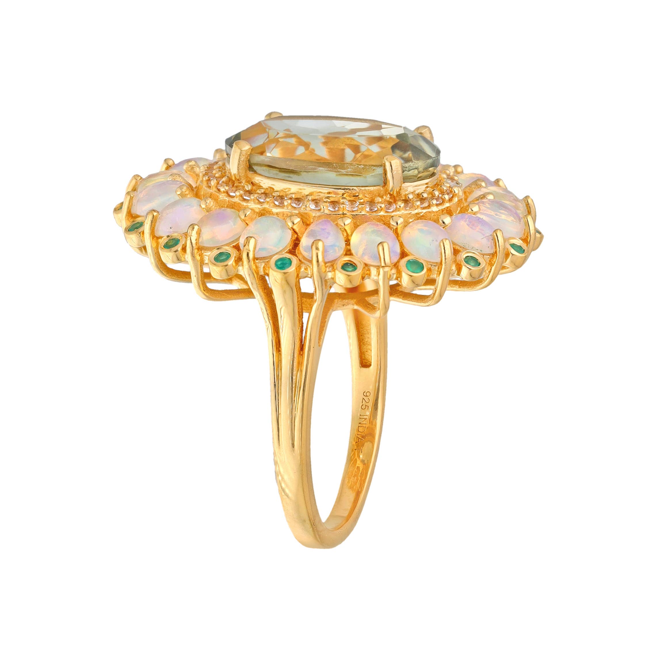 Tiramisu – wholesale Cocktail/statement ring – Gold Plated Over Green Amethyst Ethiopian Opal Cocktail Ring2