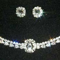 #12873 Oval Center Necklace and Earring Set for wholesale by Bridal Store Jewelry