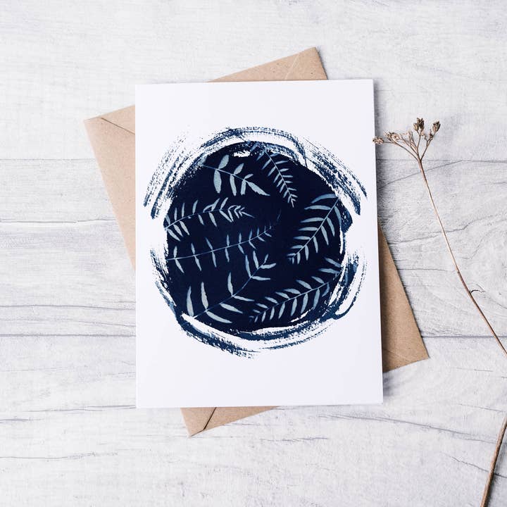 Blue Leaf Botanical Greeting Card - Pepper Tree Spiral Print for wholesale by Far Mountain Studio