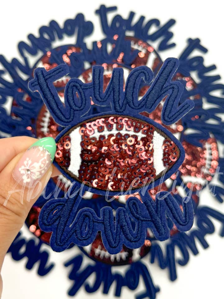 navy touchdown football sequins embroidery patch iron on for wholesale by ABLNco