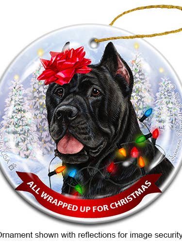 Cane Corso Black All Wrapped Up Ornament for wholesale by Pet Gifts USA, LLC