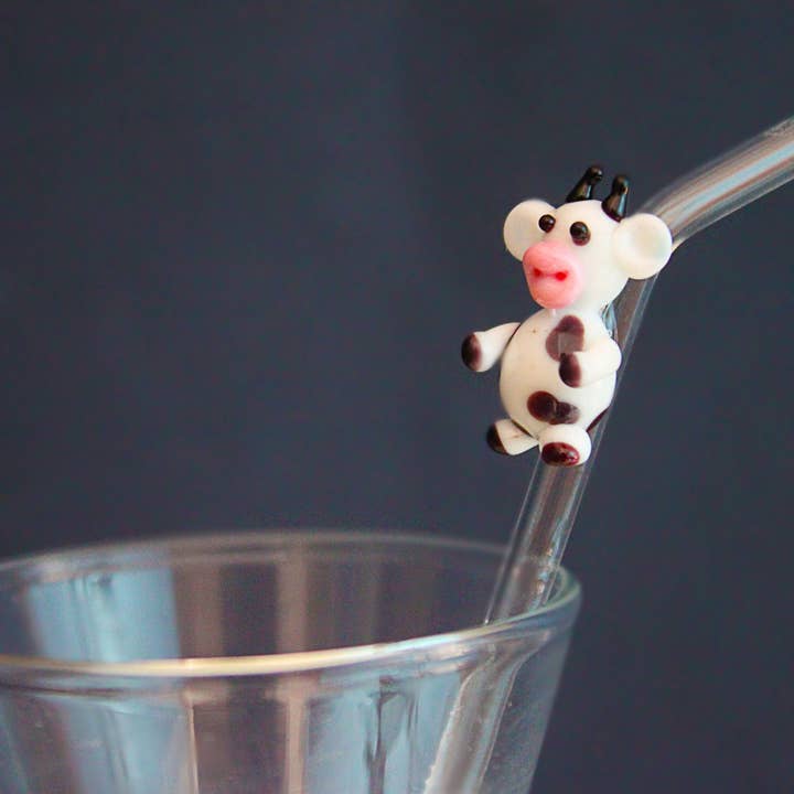 Adamodart - Vente Verre/tasse - bouteille de lait en verre à décor de vache, petite tasse à lait, paille réutilisable2