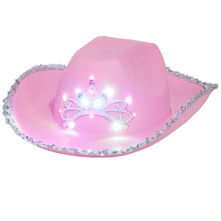 Cap Zone - Wholesale Cowboy Hat – Women’s - LED Light-Up Tiara Sequins Trim Yeehaw Cowboy Hat10