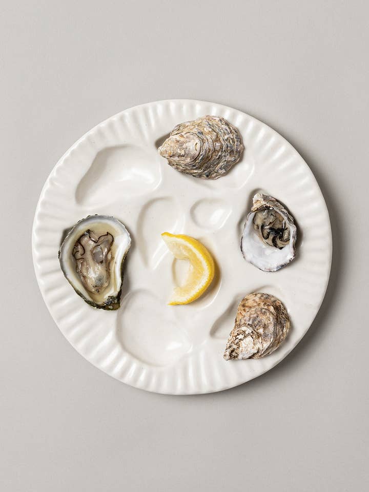 Porcelain Oyster Plate, White for wholesale by Virginia Sin