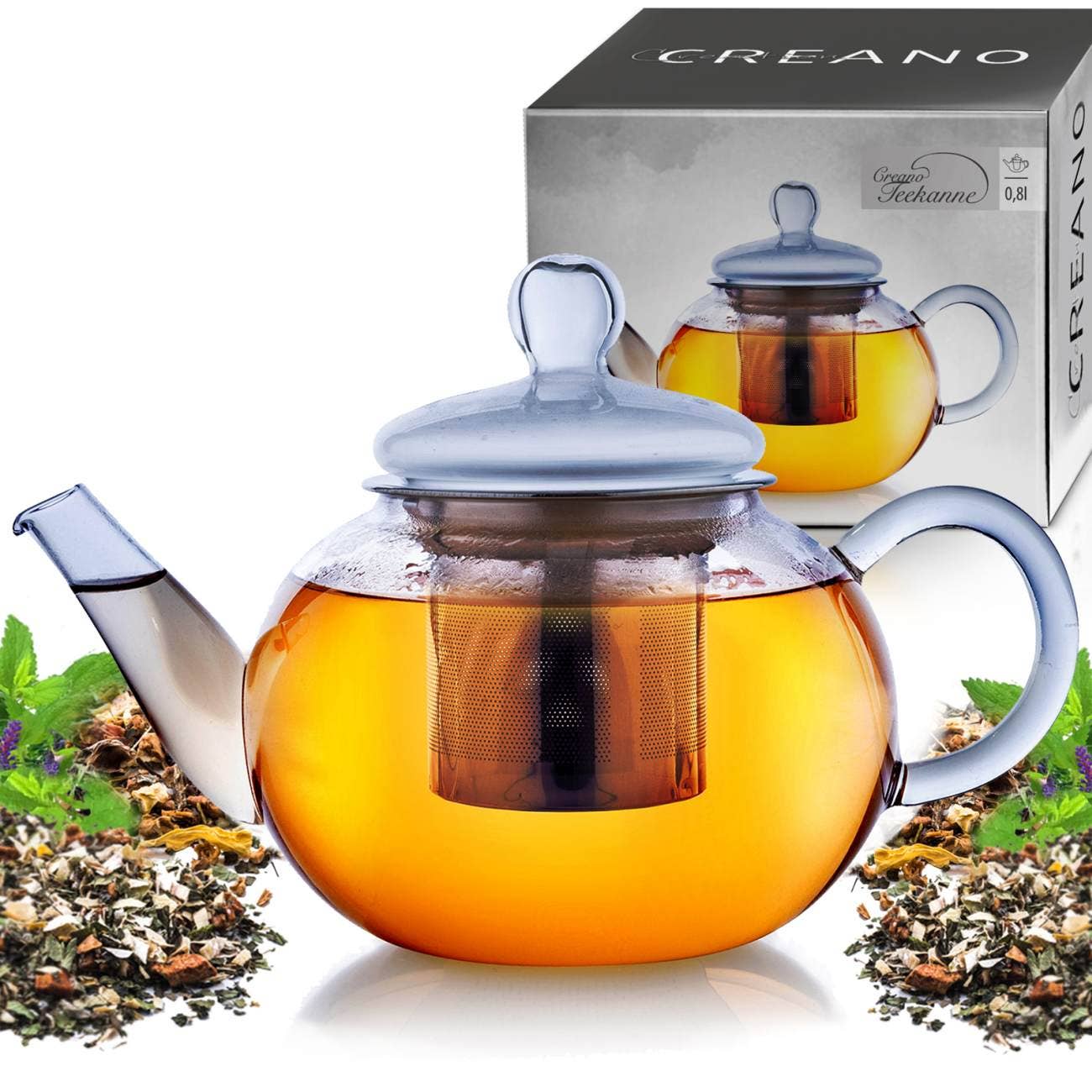 Creano - Wholesale Tea Pot - Creano glass teapot 0.8 l, 3-piece glass teapot with1