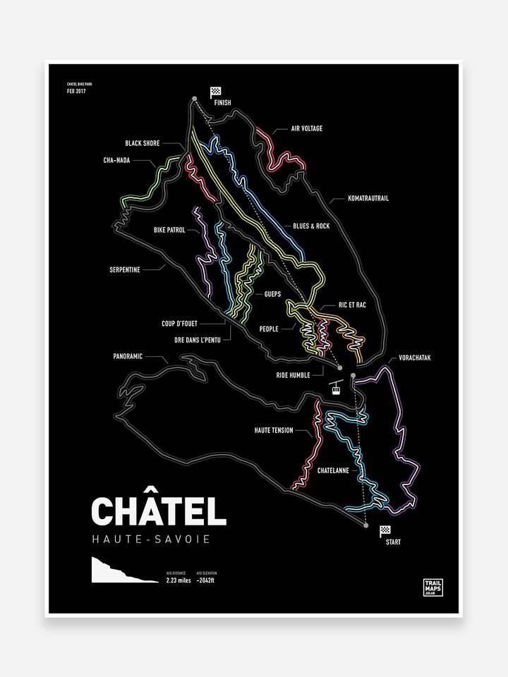Châtel Trail Map Art Print for wholesale by Trailmaps.com