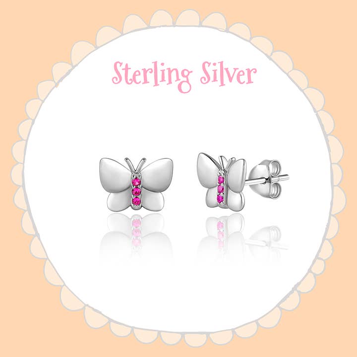 Boucles d'oreilles papillon | Argent sterling 925 | CZ rose pour la vente par Girl Nation