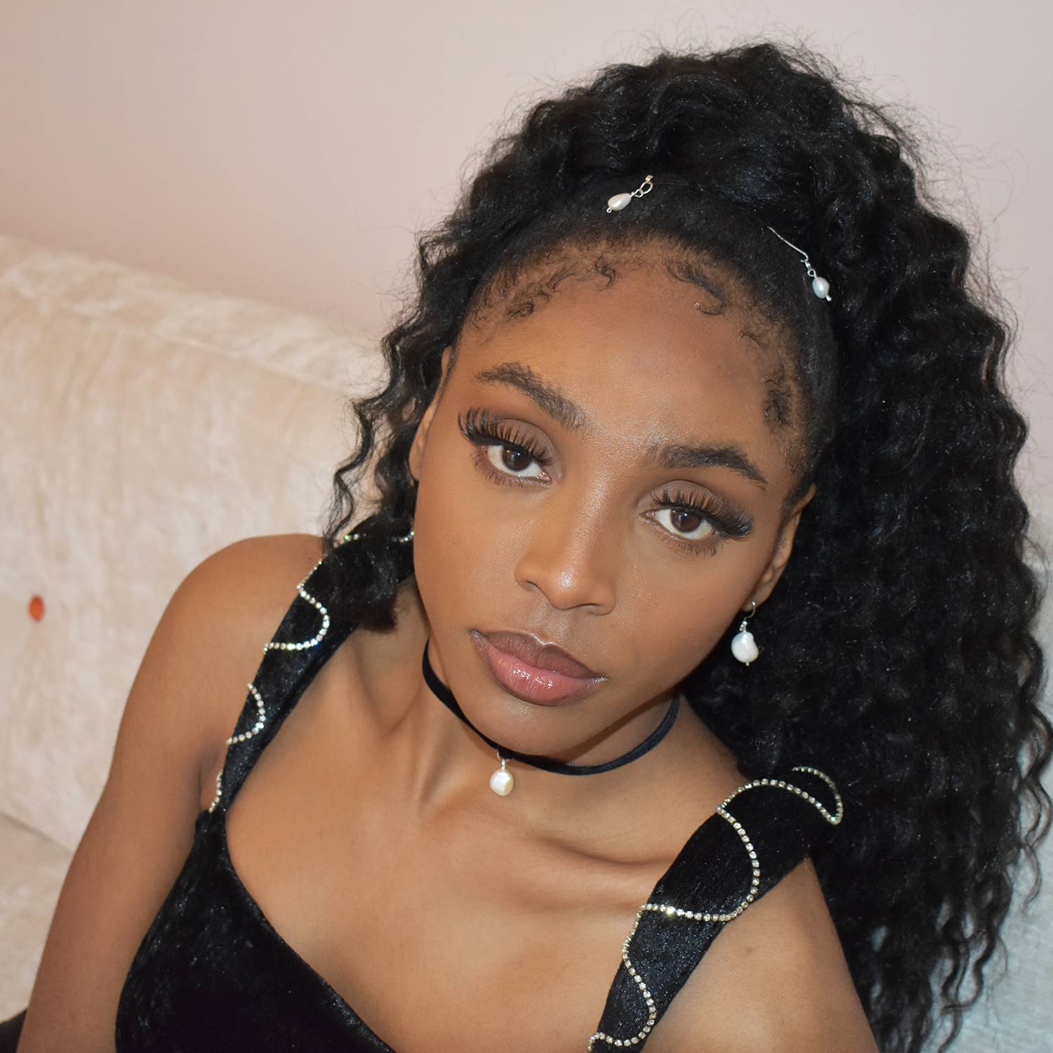 No Wallflower Project – wholesale Choker/collar – Freshwater Pearl Velvet Choker5